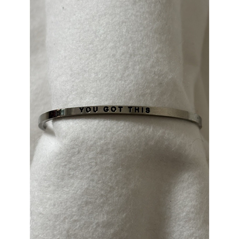 Mantaband Silver Tone "You Got This" Thin Cuff Bracelet